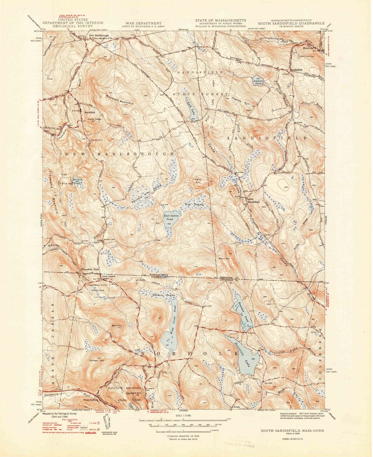 1948 South Sandisfield, MA - Massachusetts - USGS Topographic Map