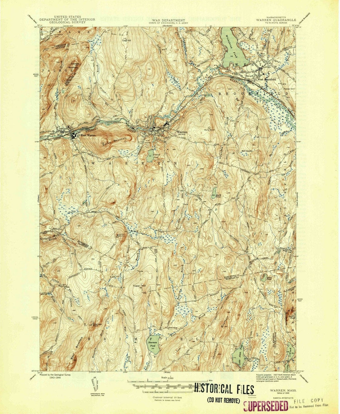 1946 Warren, MA - Massachusetts - USGS Topographic Map