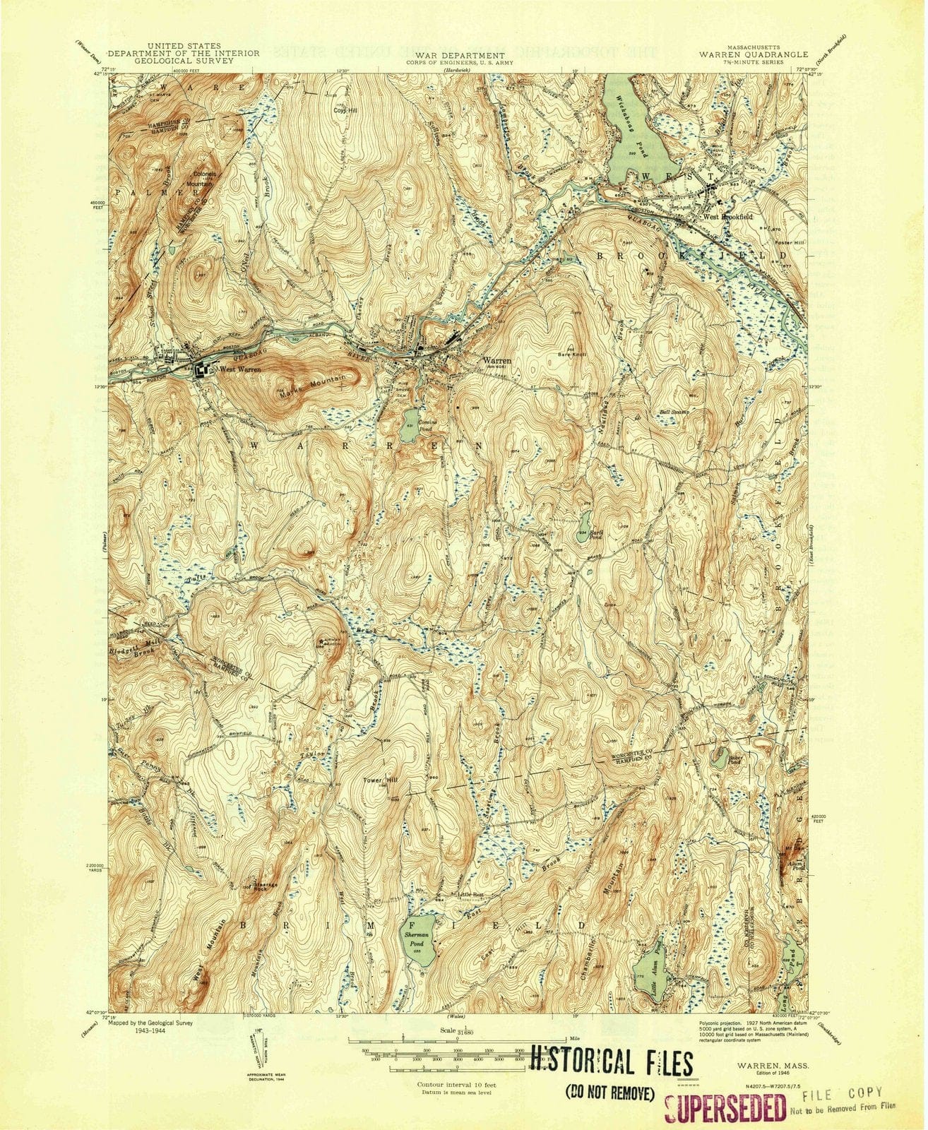 1946 Warren, MA - Massachusetts - USGS Topographic Map