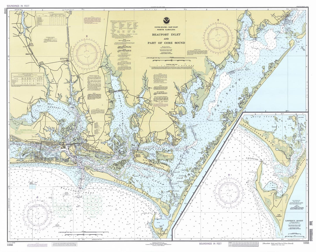 Historic Nautical Map - Beaufort Inlet And Part Of Core Sound, 1992 NOAA Chart - North Carolina (NC) - Vintage Wall Art