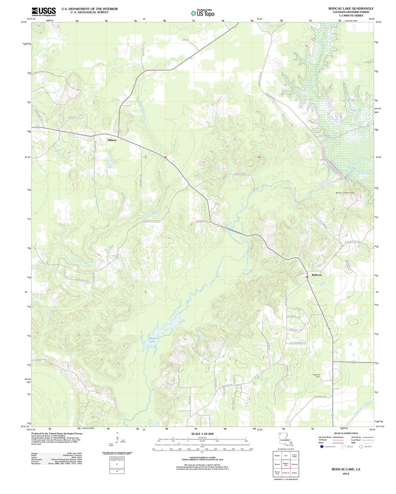 2012 Bodcau Lake, LA - Louisiana - USGS Topographic Map