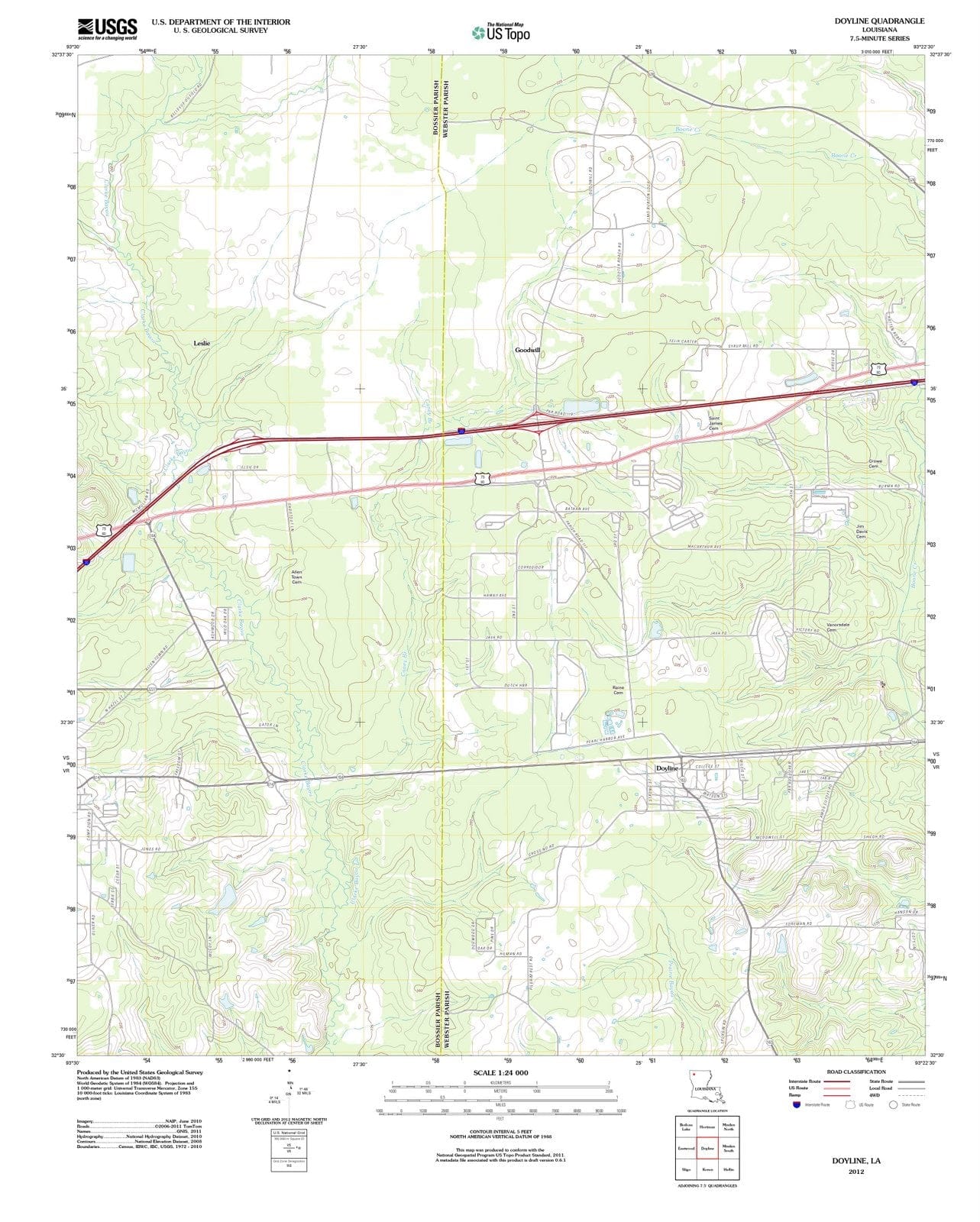 2012 Doyline, LA - Louisiana - USGS Topographic Map