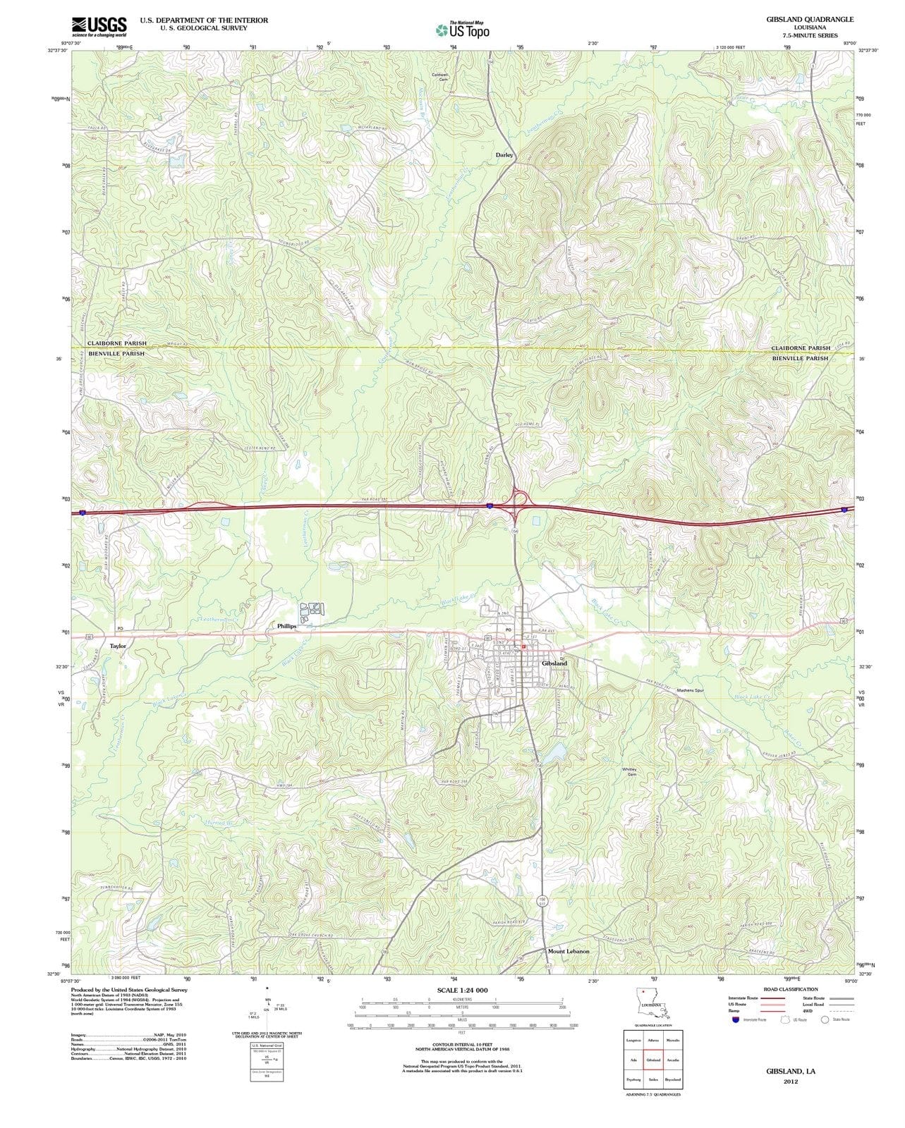 2012 Gibsland, LA - Louisiana - USGS Topographic Map