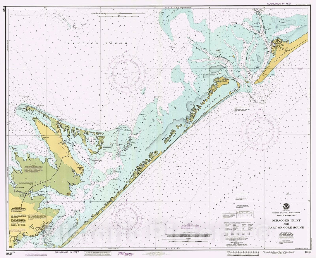 Historic Nautical Map - Ocracoke Inlet And Part Of Core Sound, 1990 NOAA Chart - North Carolina (NC) - Vintage Wall Art