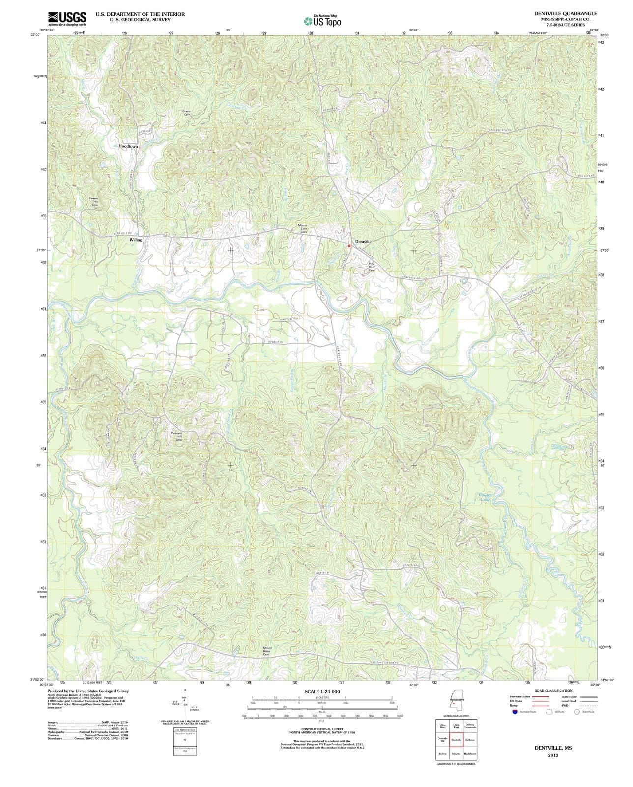 2012 Dentville, MS - Mississippi - USGS Topographic Map