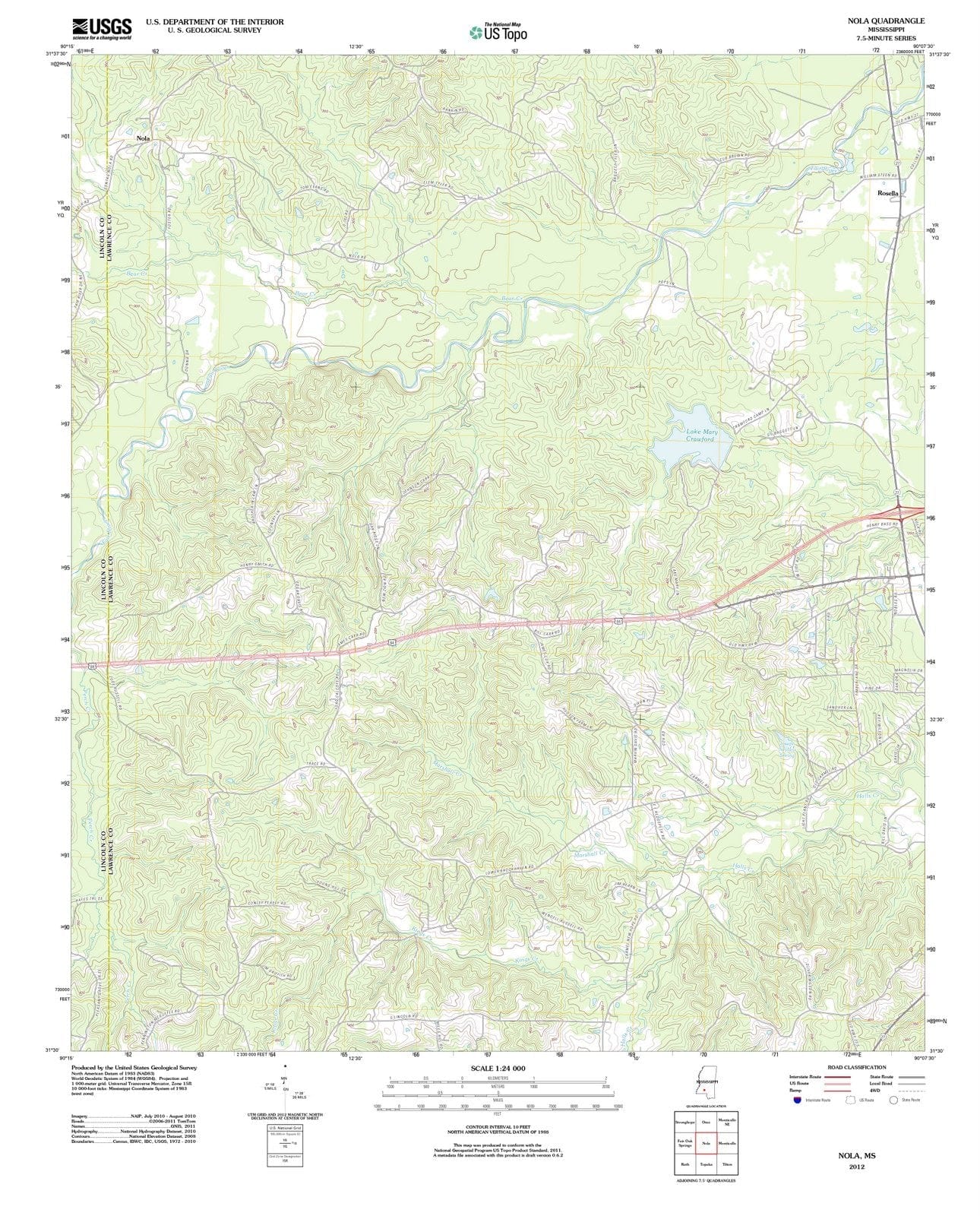 2012 Nola, MS - Mississippi - USGS Topographic Map