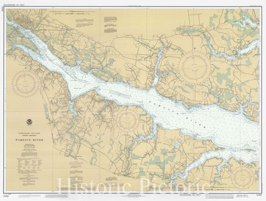 Pamlico River Nautical Chart 1989 Historical Map Print