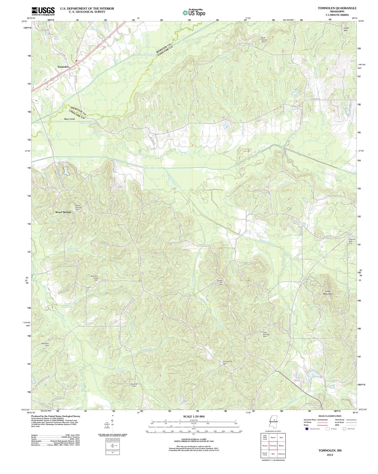 2012 Tomnolen, MS - Mississippi - USGS Topographic Map