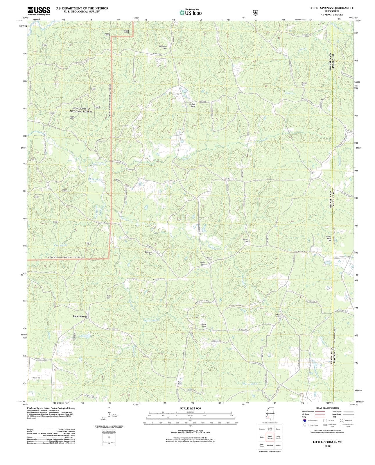 2012 Little Springs, MS - Mississippi - USGS Topographic Map