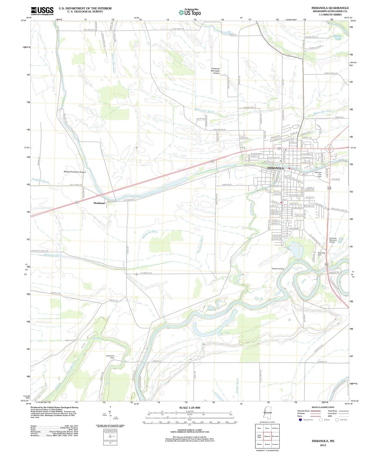 2012 Indianola, MS - Mississippi - USGS Topographic Map