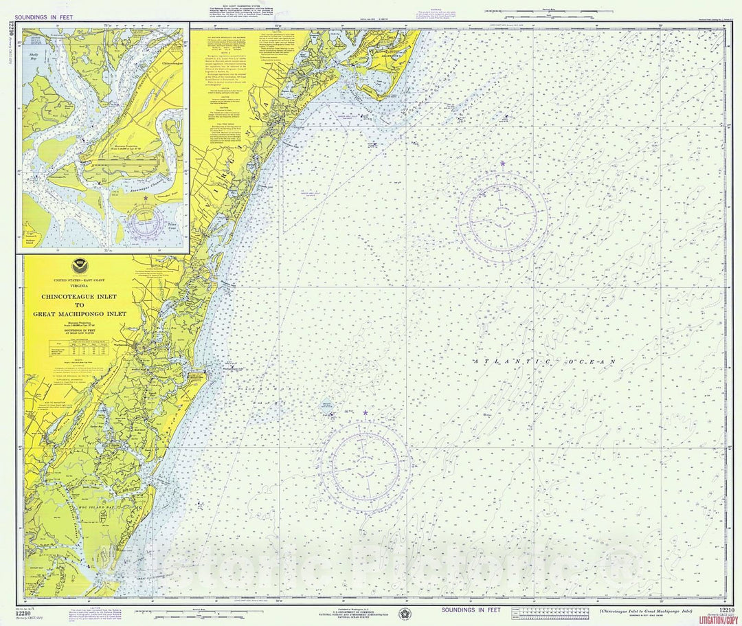 Historic Nautical Map - Chincoteague Inlet To Great Machipongo Inlet, 1975 NOAA Chart - Virginia (VA) - Vintage Wall Art