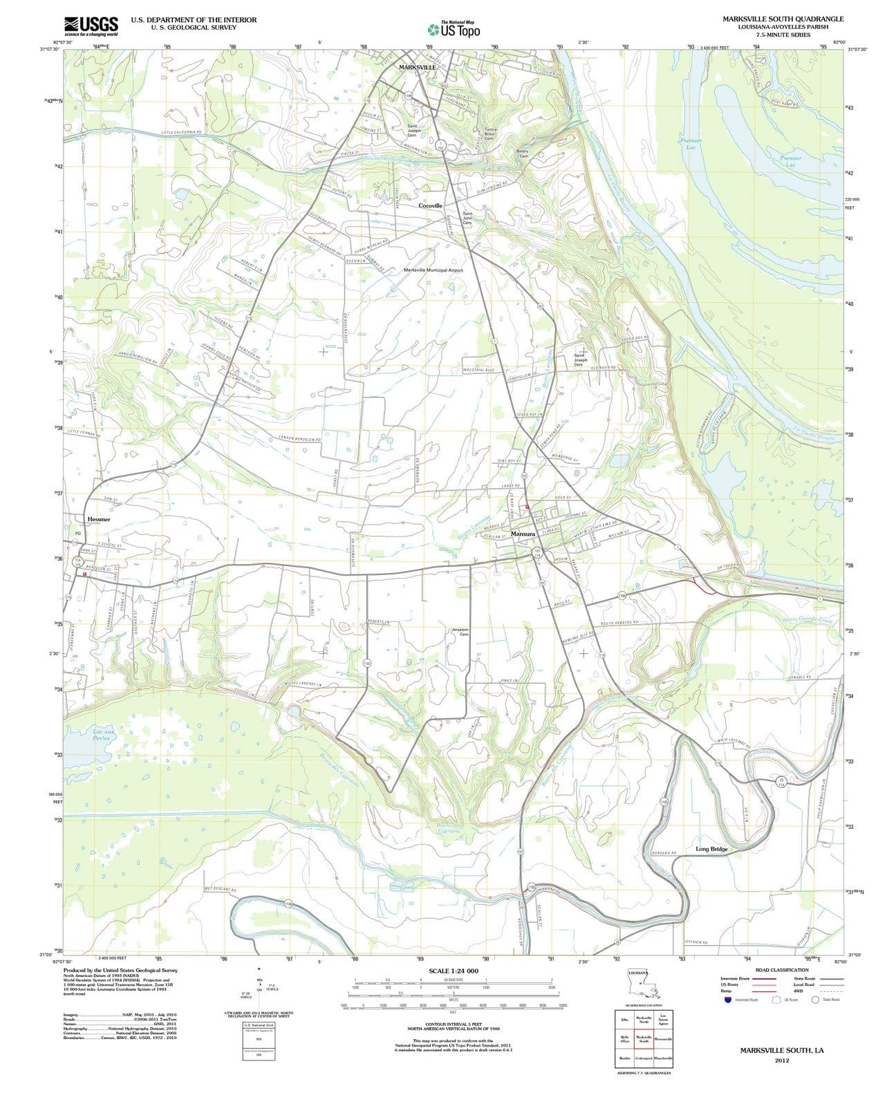 2012 Marksville South, LA - Louisiana - USGS Topographic Map