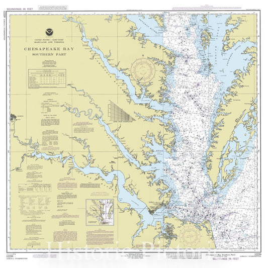 Historic Nautical Map - Chesapeake Bay Southern Part, 1992 NOAA Chart - Maryland, Virginia (MD, VA) - Vintage Wall Art