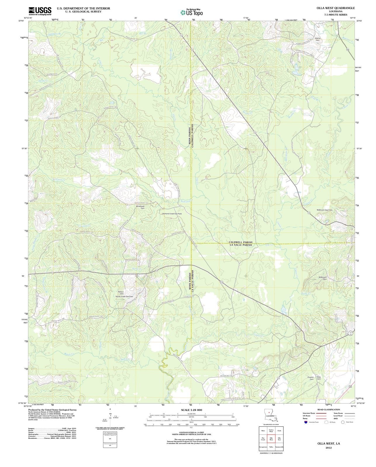 2012 Olla West, LA - Louisiana - USGS Topographic Map