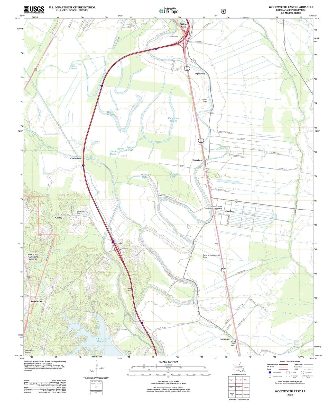 2012 Woodworth East, LA - Louisiana - USGS Topographic Map