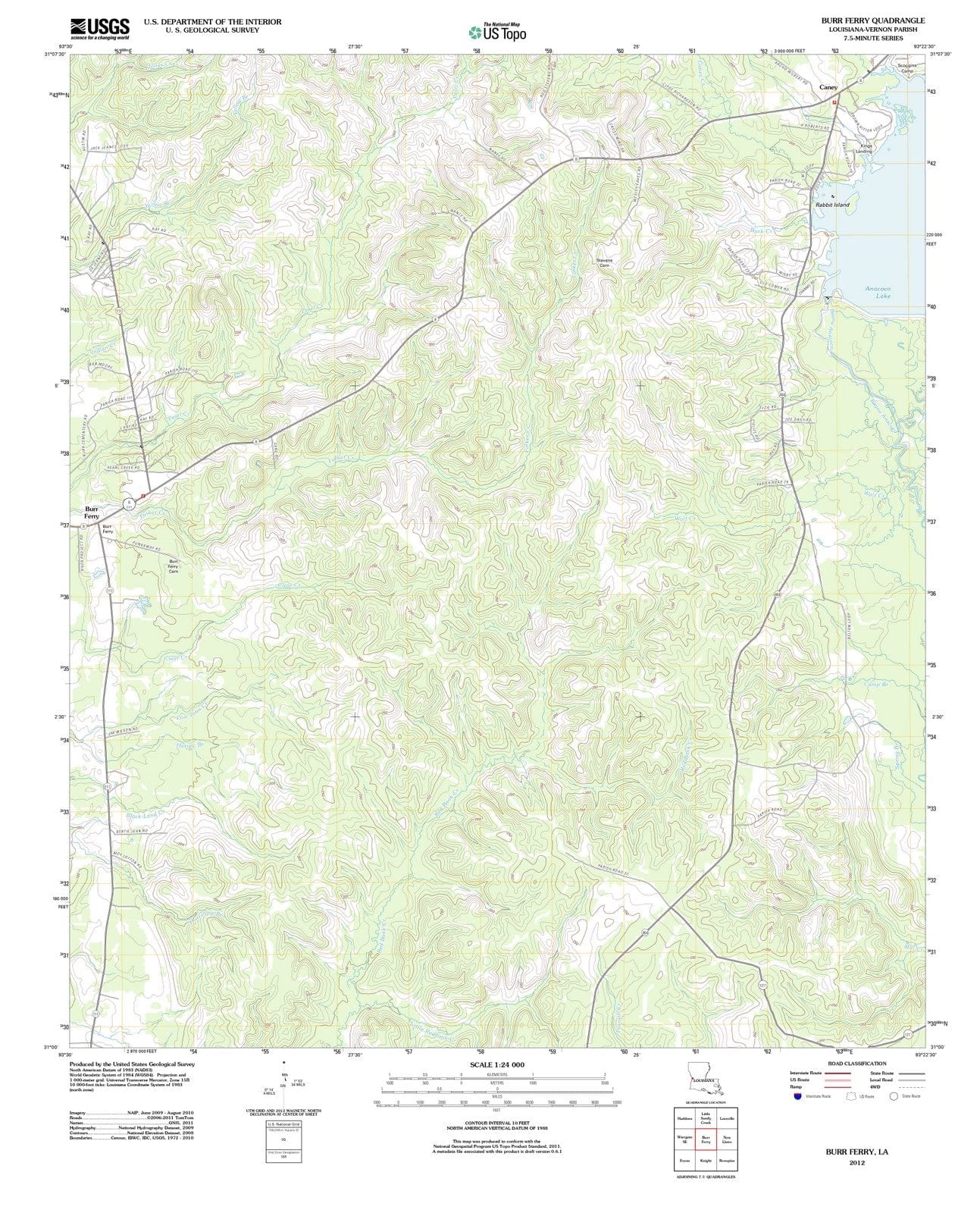 2012 Burr Ferry, LA - Louisiana - USGS Topographic Map