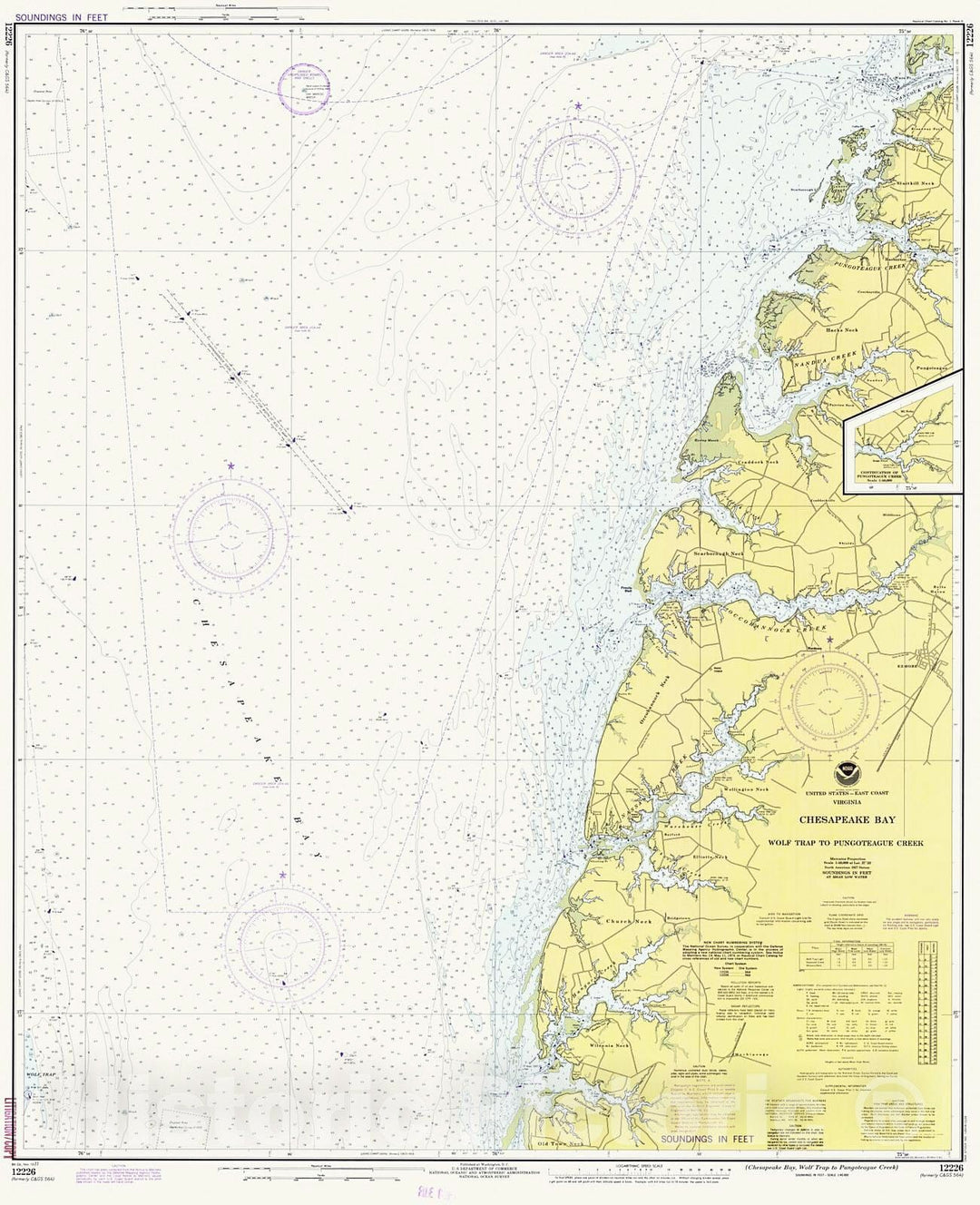 Historic Nautical Map - Chesapeake Bay - Wolf Trap To Pungoteague Creek, 1977 NOAA Chart - Virginia (VA) - Vintage Wall Art