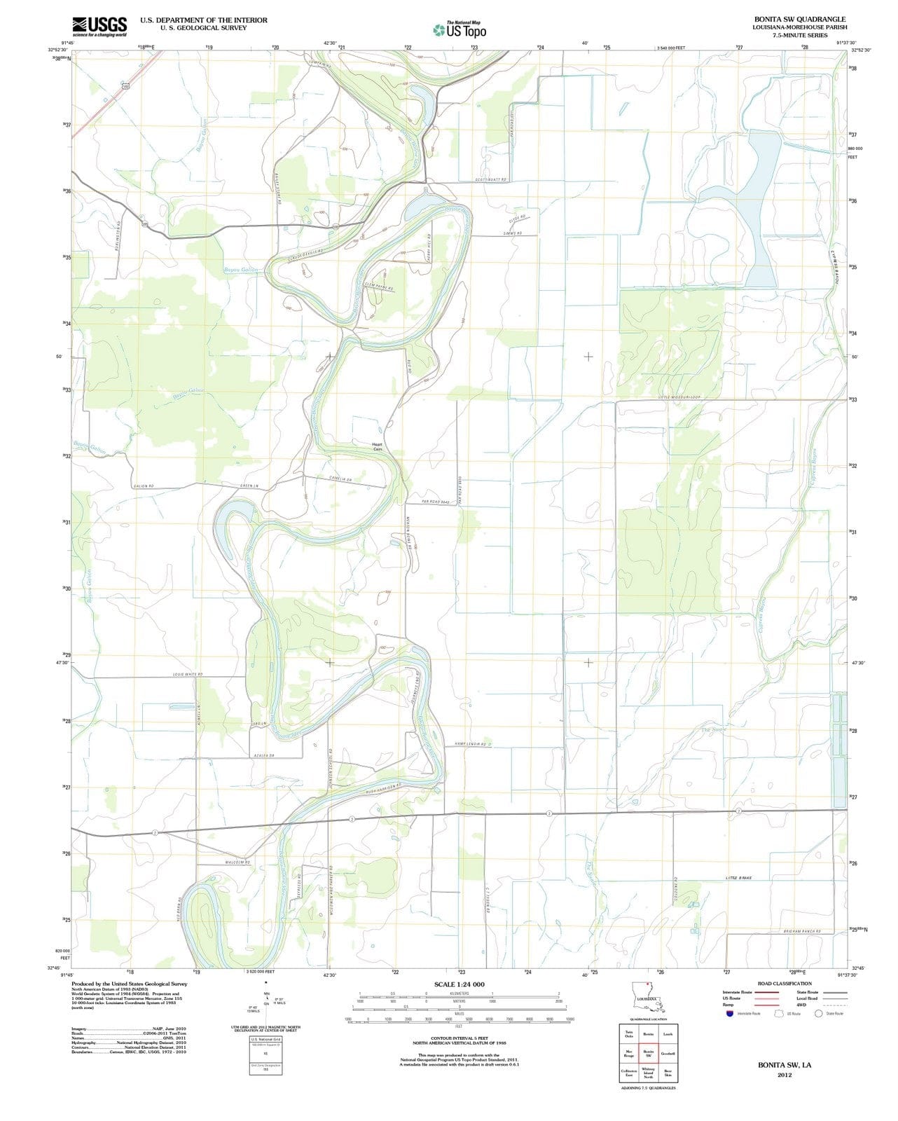 2012 Bonita, LA - Louisiana - USGS Topographic Map v2
