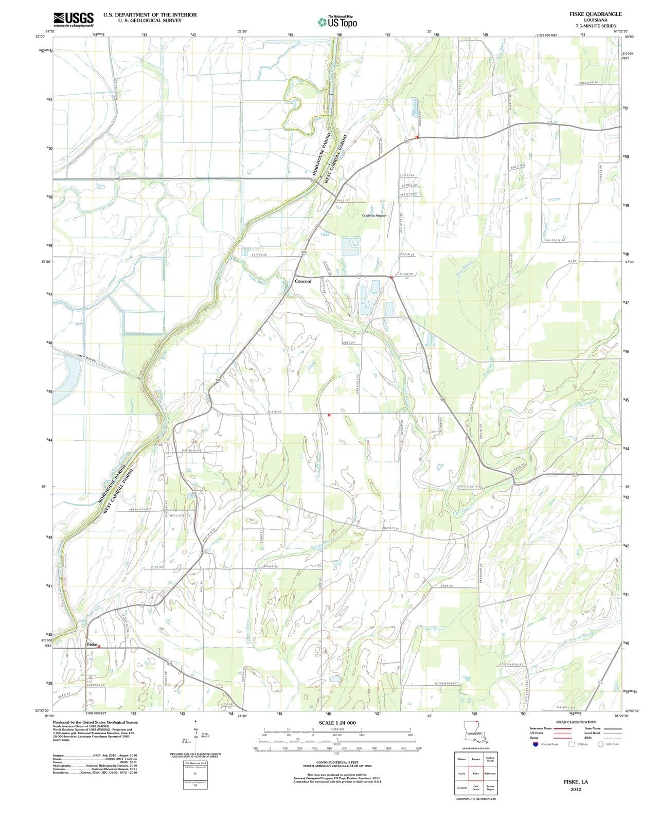 2012 Fiske, LA - Louisiana - USGS Topographic Map