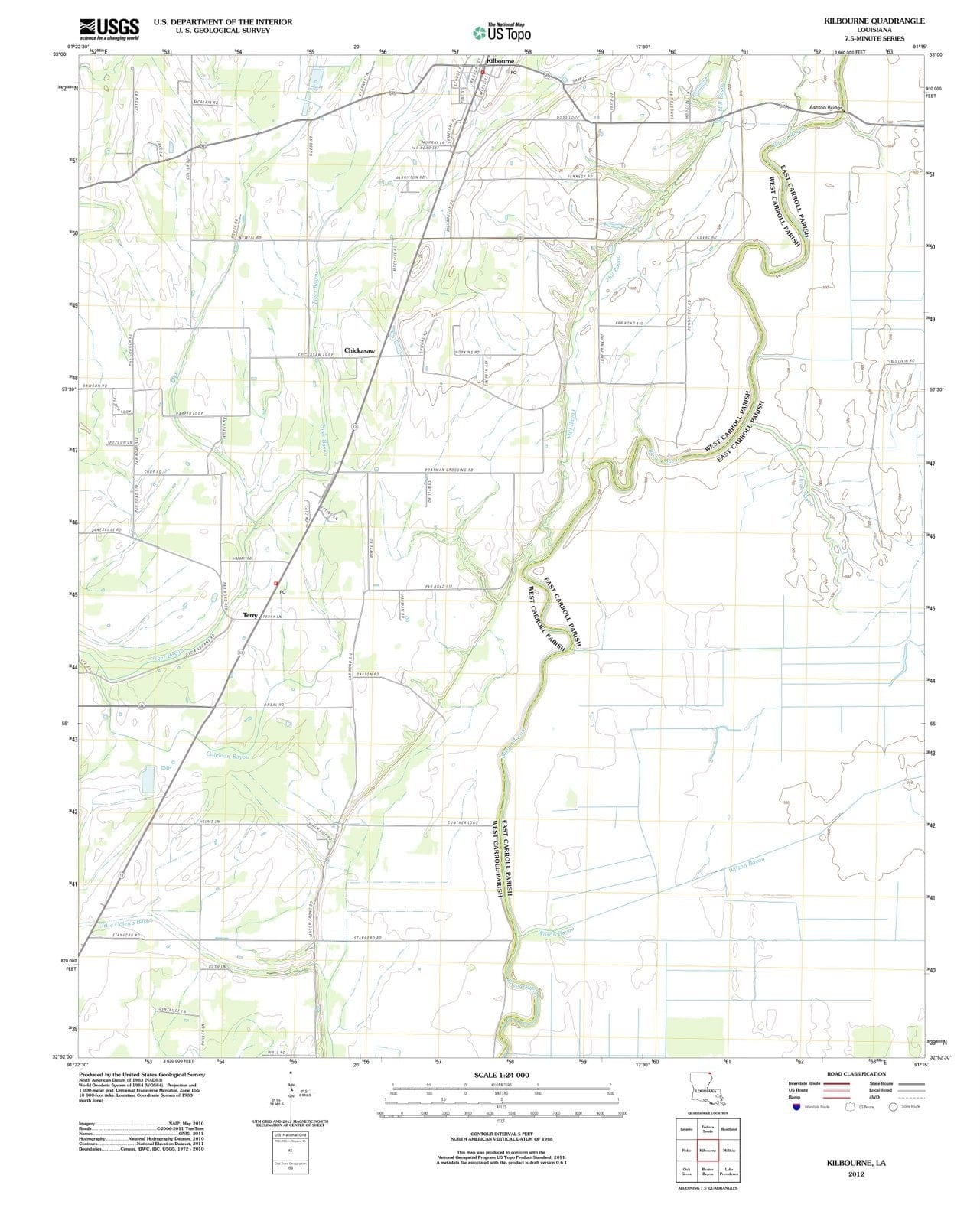 2012 Kilbourne, LA - Louisiana - USGS Topographic Map