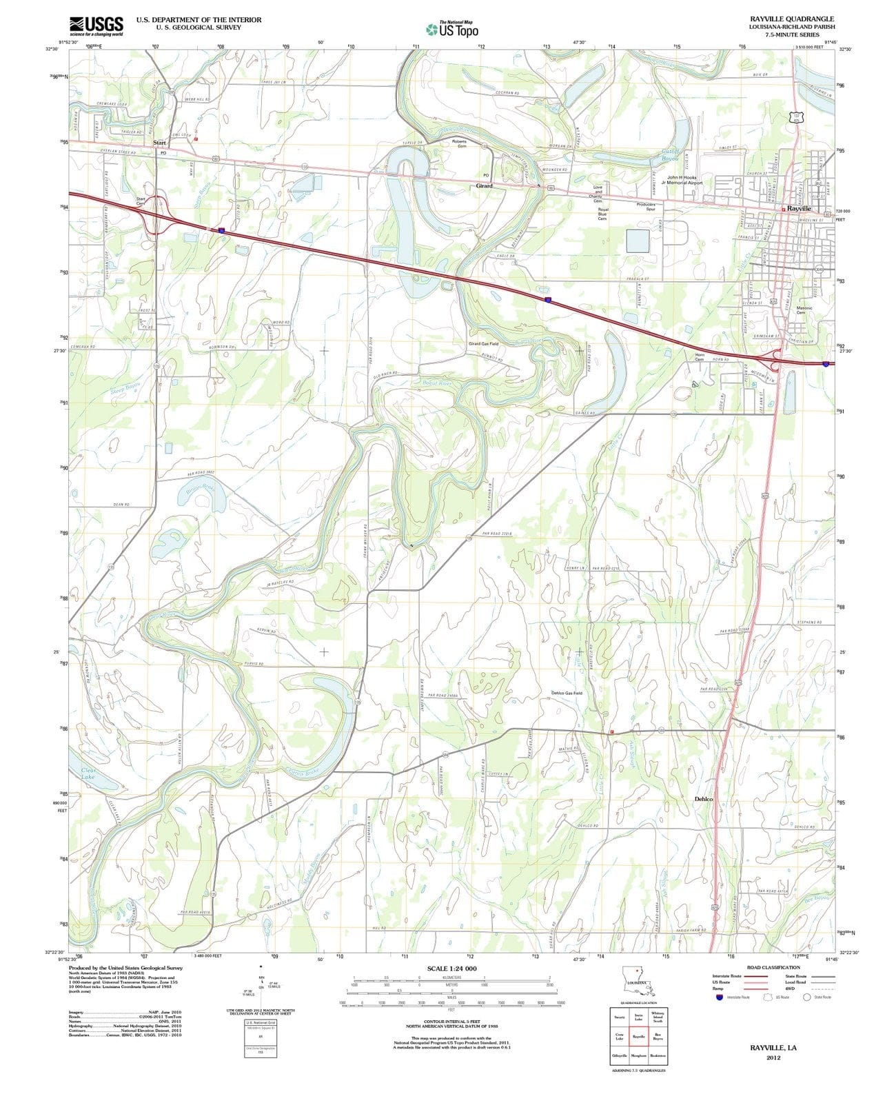 2012 Rayville, LA - Louisiana - USGS Topographic Map