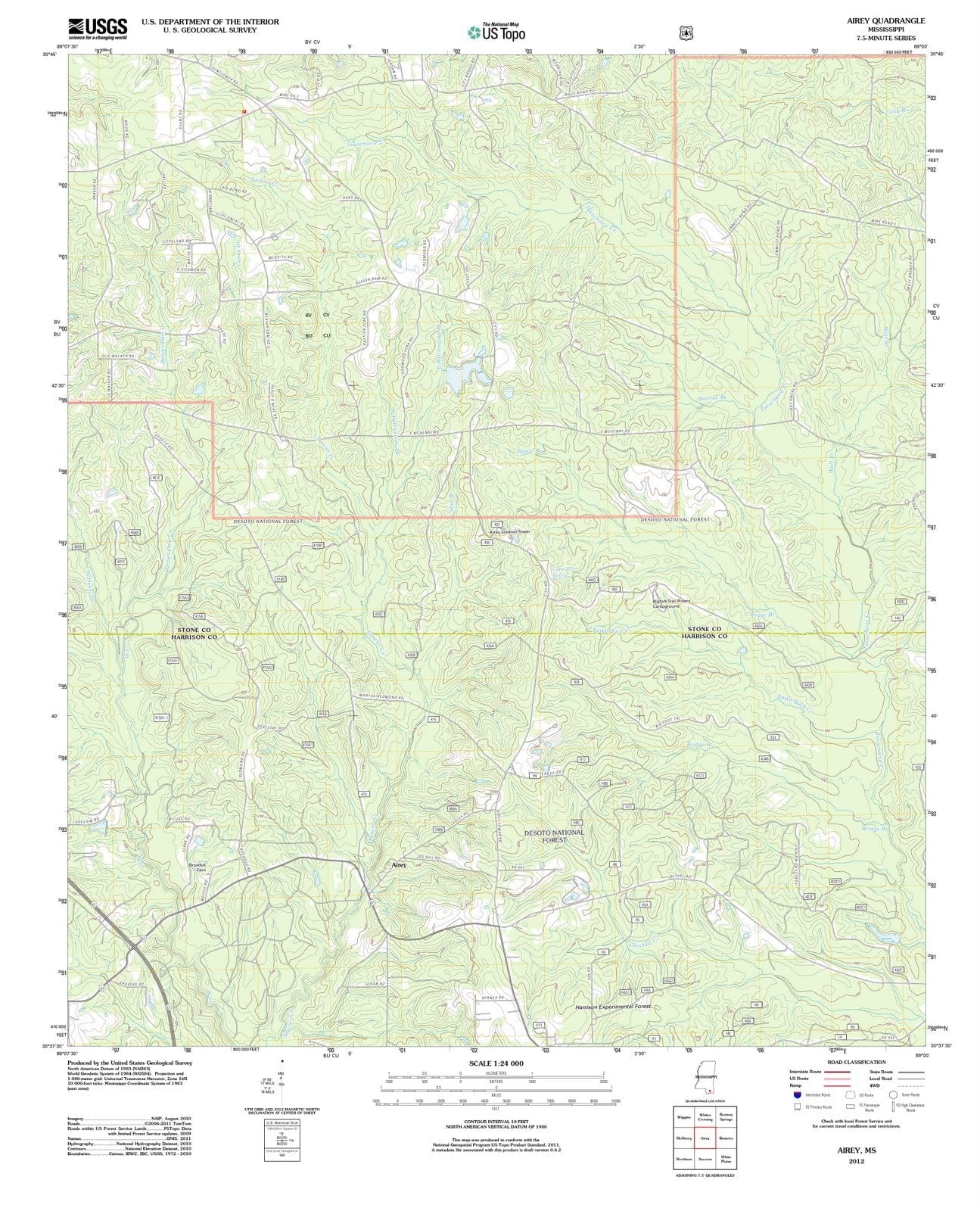 2012 Airey, MS - Mississippi - USGS Topographic Map