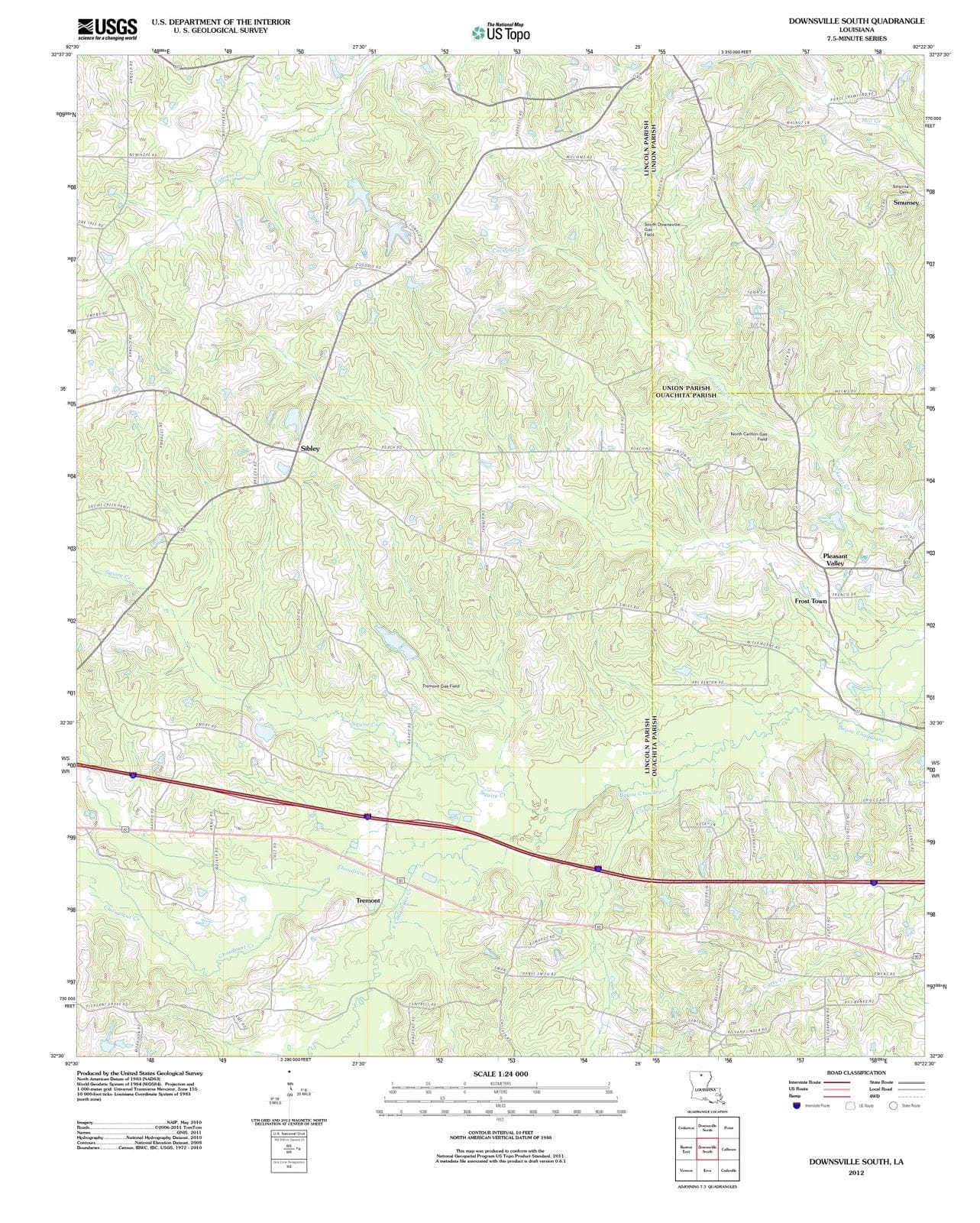 2012 Downsville South, LA - Louisiana - USGS Topographic Map