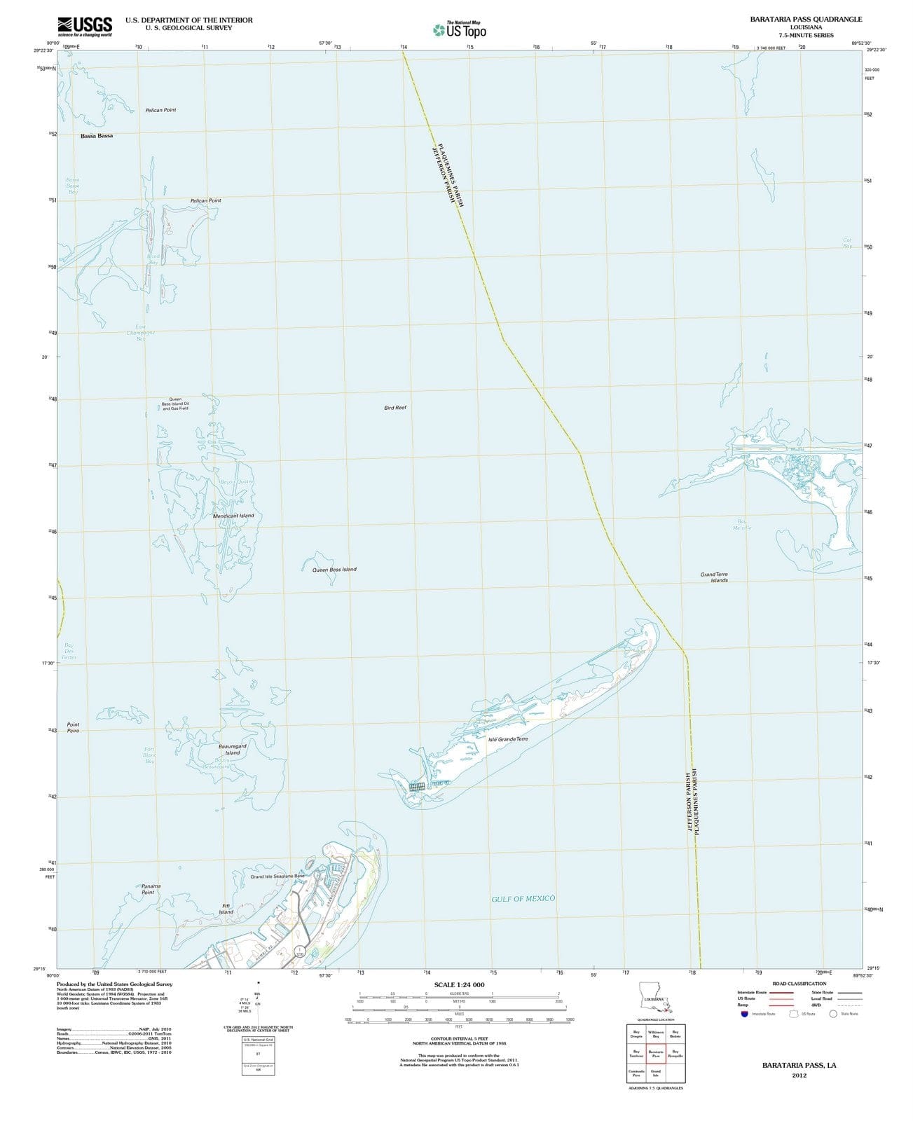 2012 Barataria Pass, LA - Louisiana - USGS Topographic Map