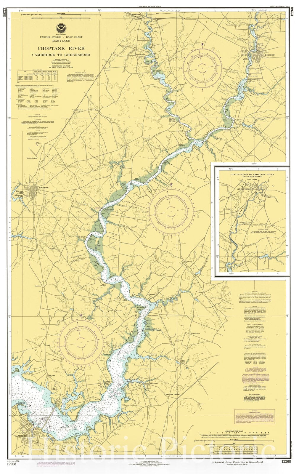 Historic Historic Nautical Map - Choptank River - Cambridge To Greensboro, 1990 NOAA Chart - Maryland (MD) - Antique Vintage Decor Poster Wall Art Reproduction