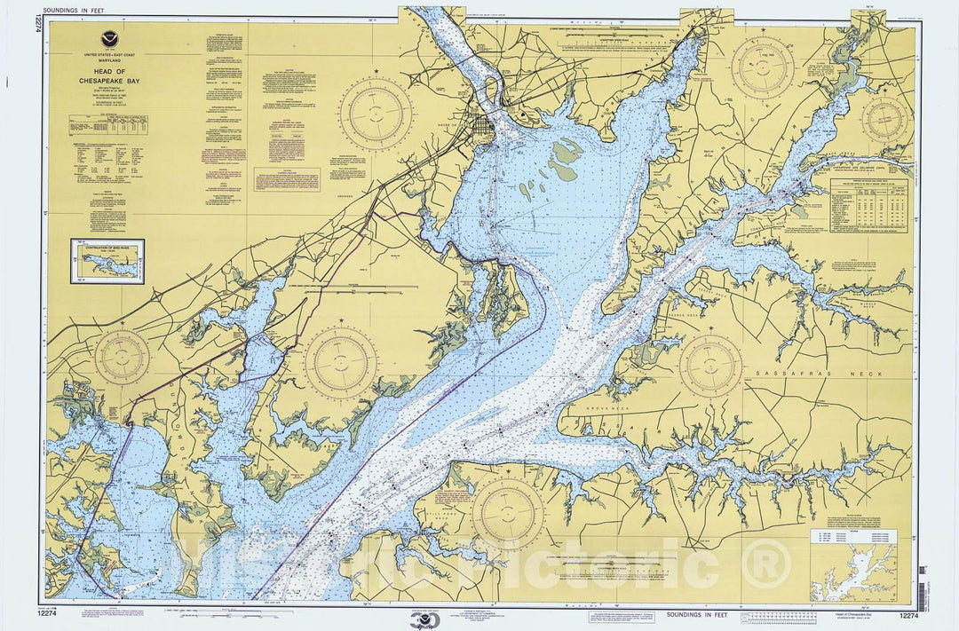 Historic Nautical Map - Head Of Chesapeake Bay, 2000 NOAA Chart - Maryland (MD) - Vintage Wall Art