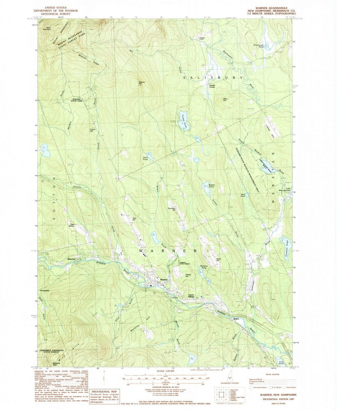 1987 Warner, NH - New Hampshire - USGS Topographic Map