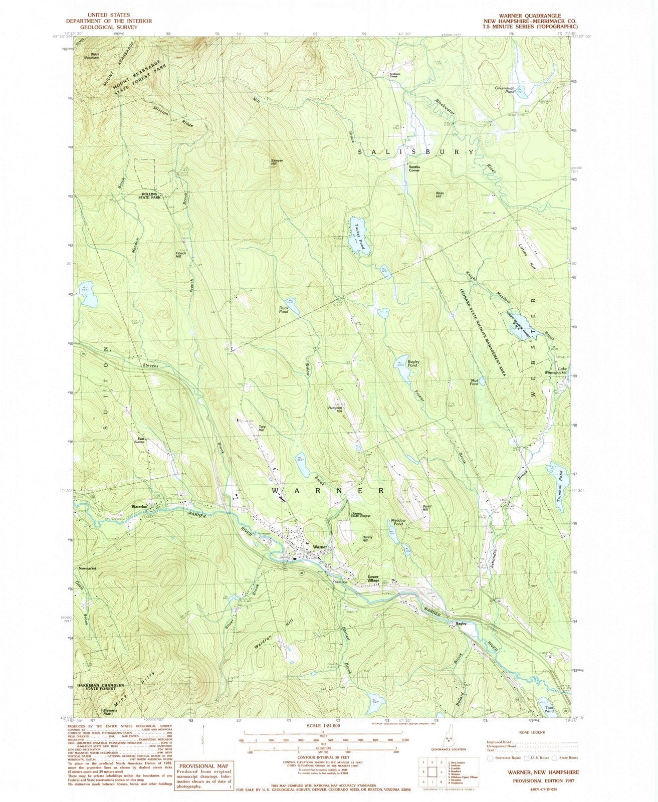 1987 Warner, NH - New Hampshire - USGS Topographic Map