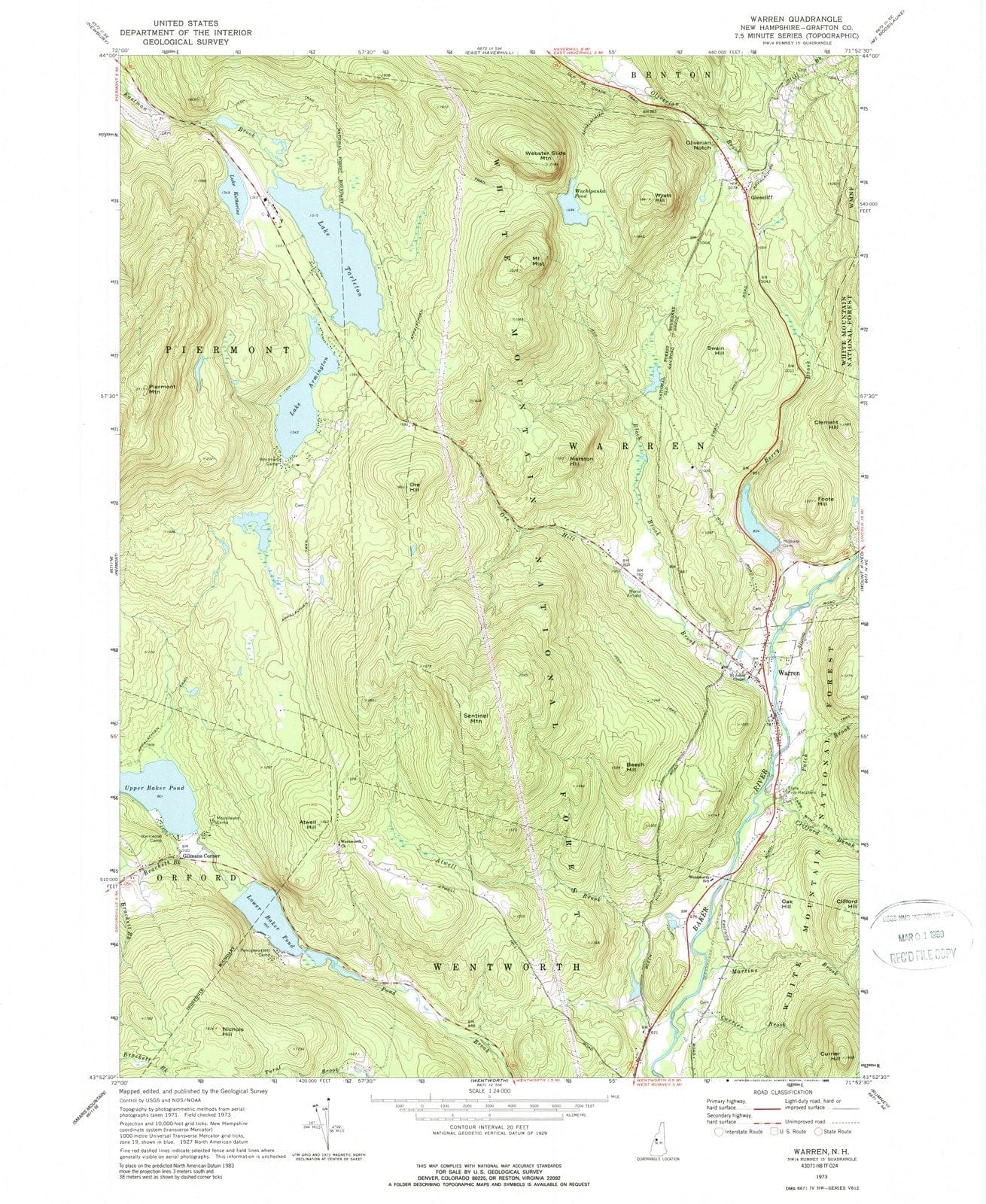 1973 Warren, NH - New Hampshire - USGS Topographic Map