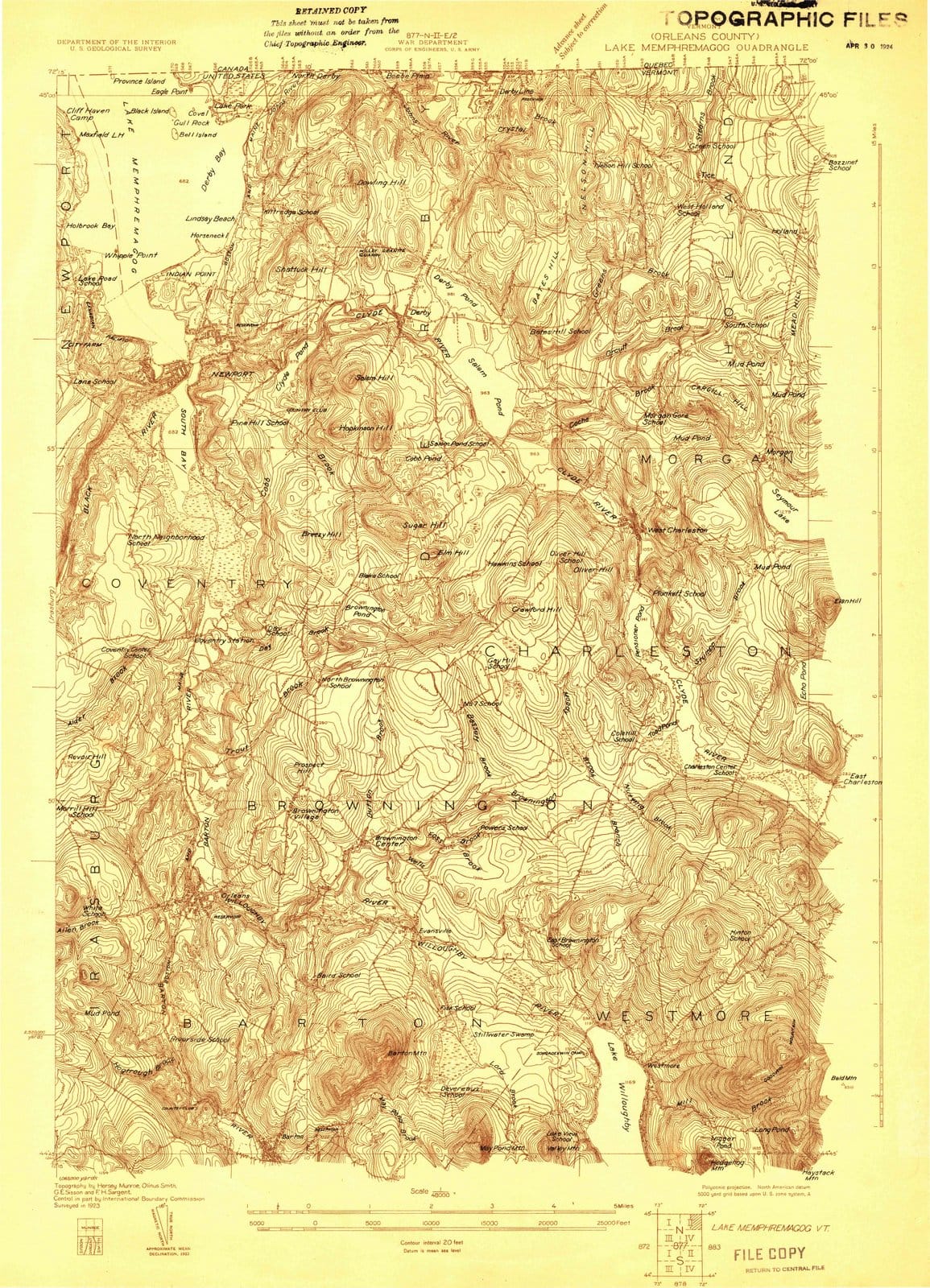 1923 Lake Memphremagog, VT - Vermont - USGS Topographic Map
