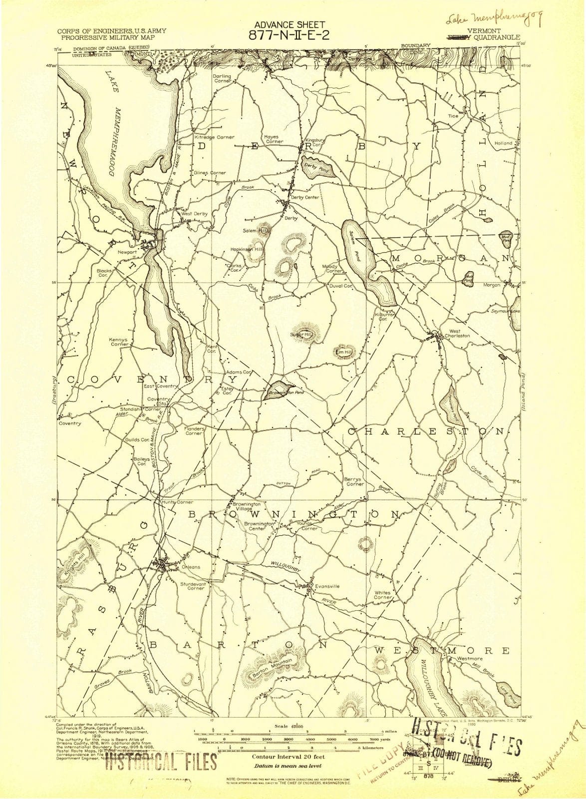 1919 Lake Memphremagog, VT - Vermont - USGS Topographic Map