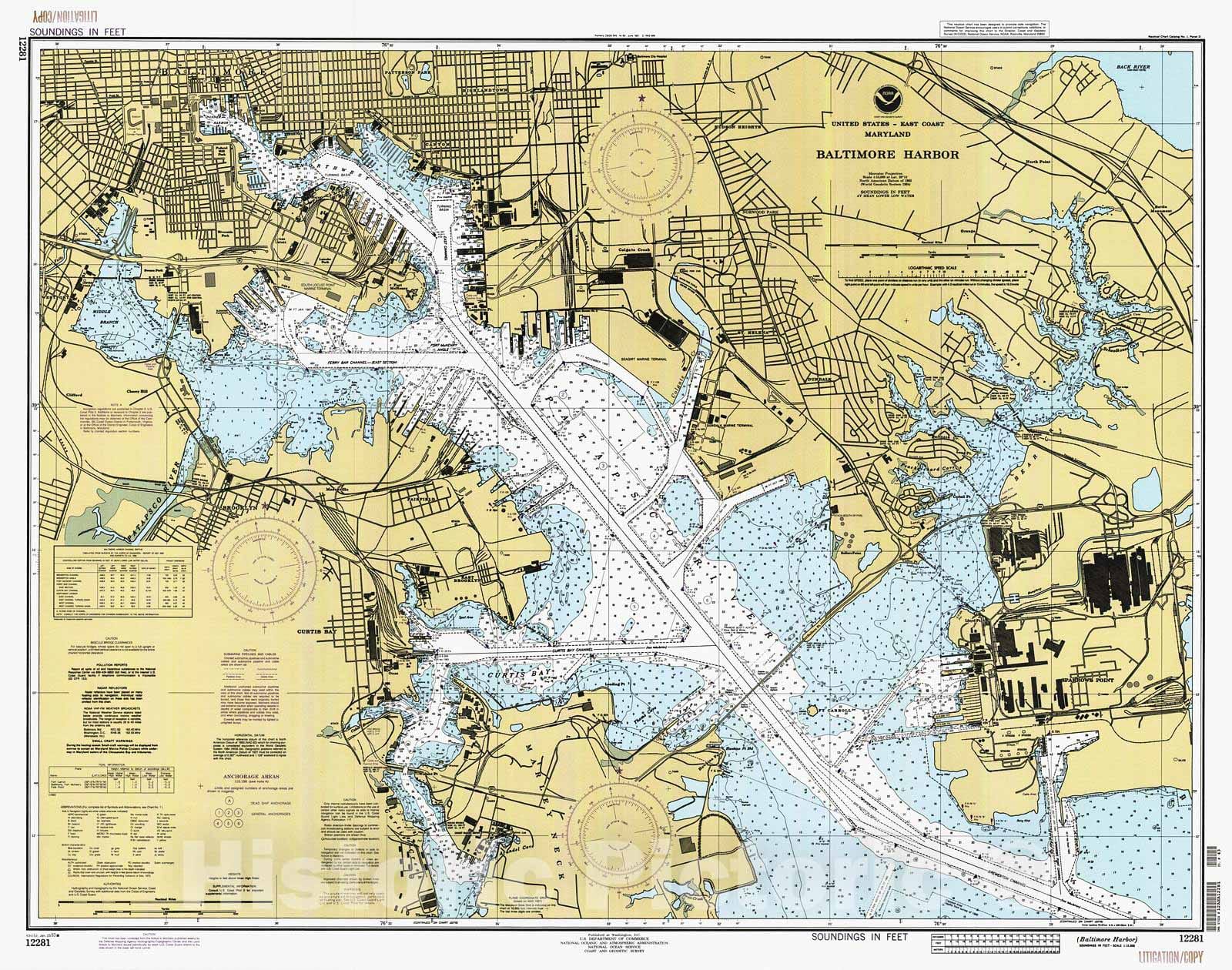 Historic Nautical Map - Baltimore Harbor, 1993 NOAA Chart - Maryland (MD) - Vintage Wall Art