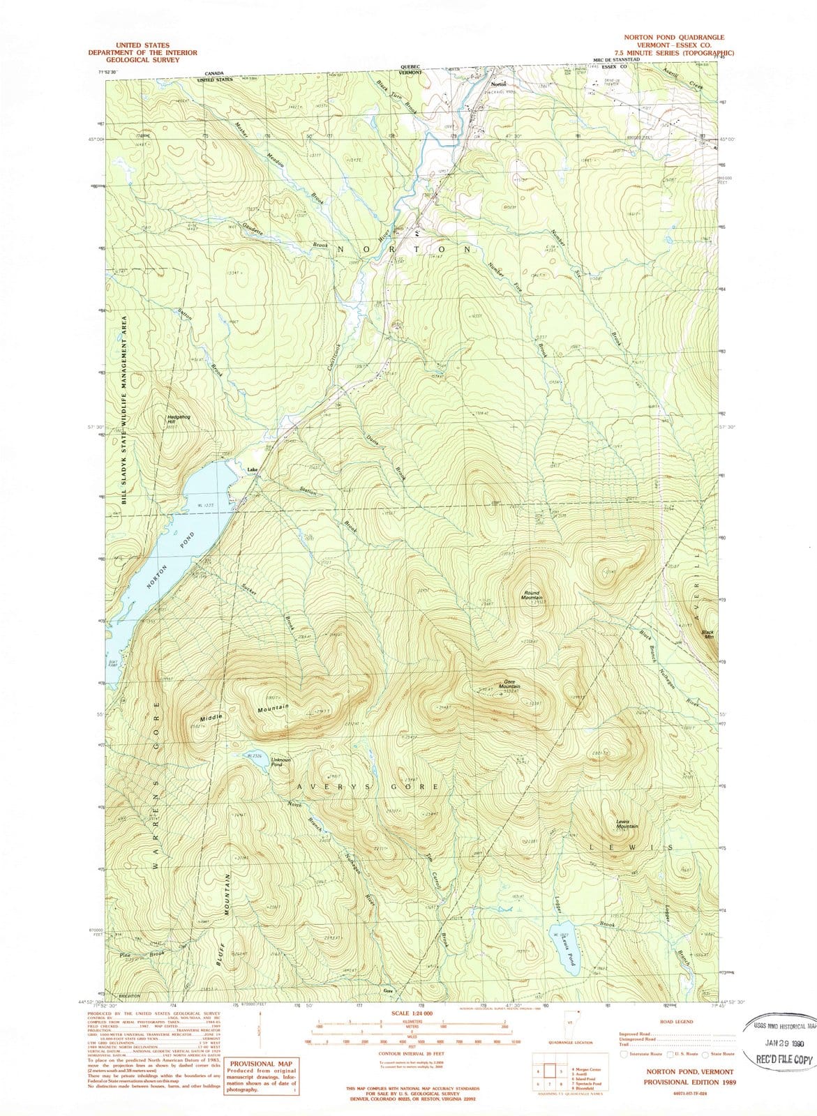1989 Norton Pond, VT - Vermont - USGS Topographic Map