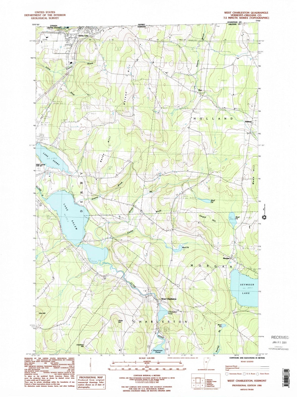 1986 West Charleston, VT - Vermont - USGS Topographic Map