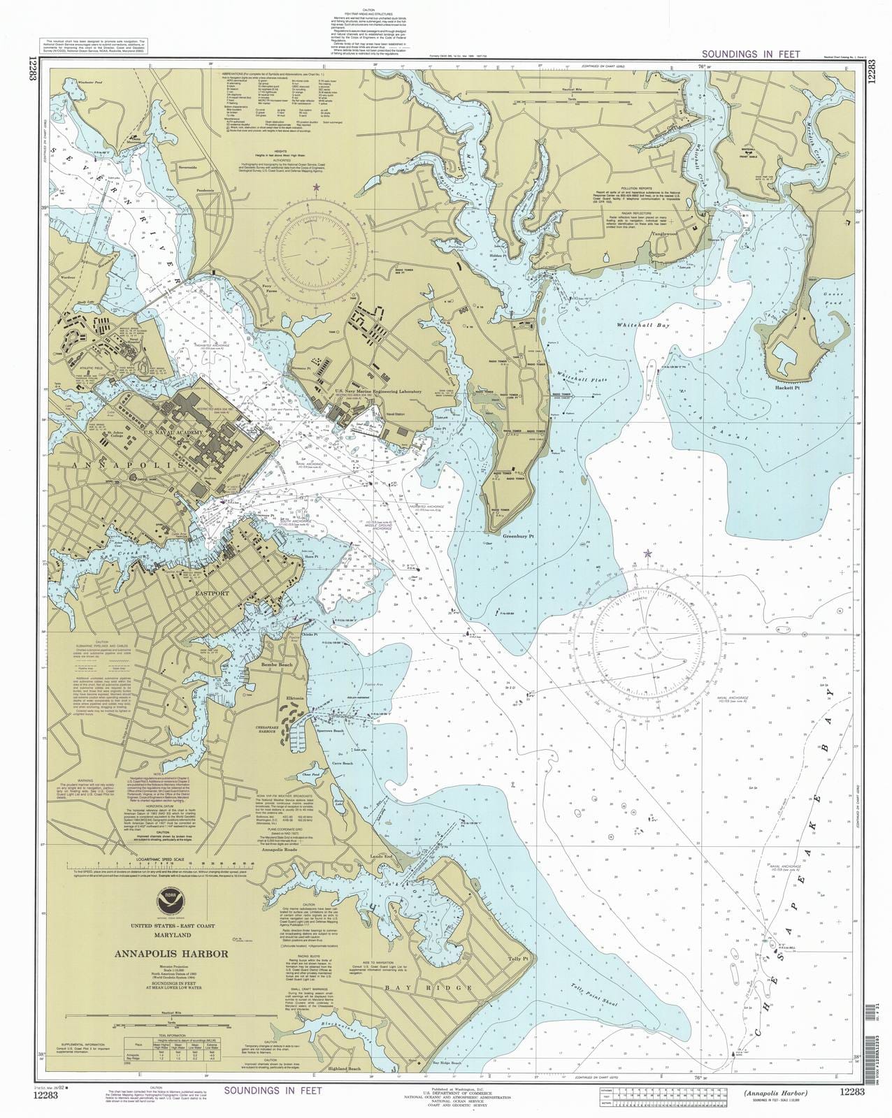 Historic Nautical Map - Annapolis Harbor, 1992 NOAA Chart - Maryland (MD) - Vintage Wall Art