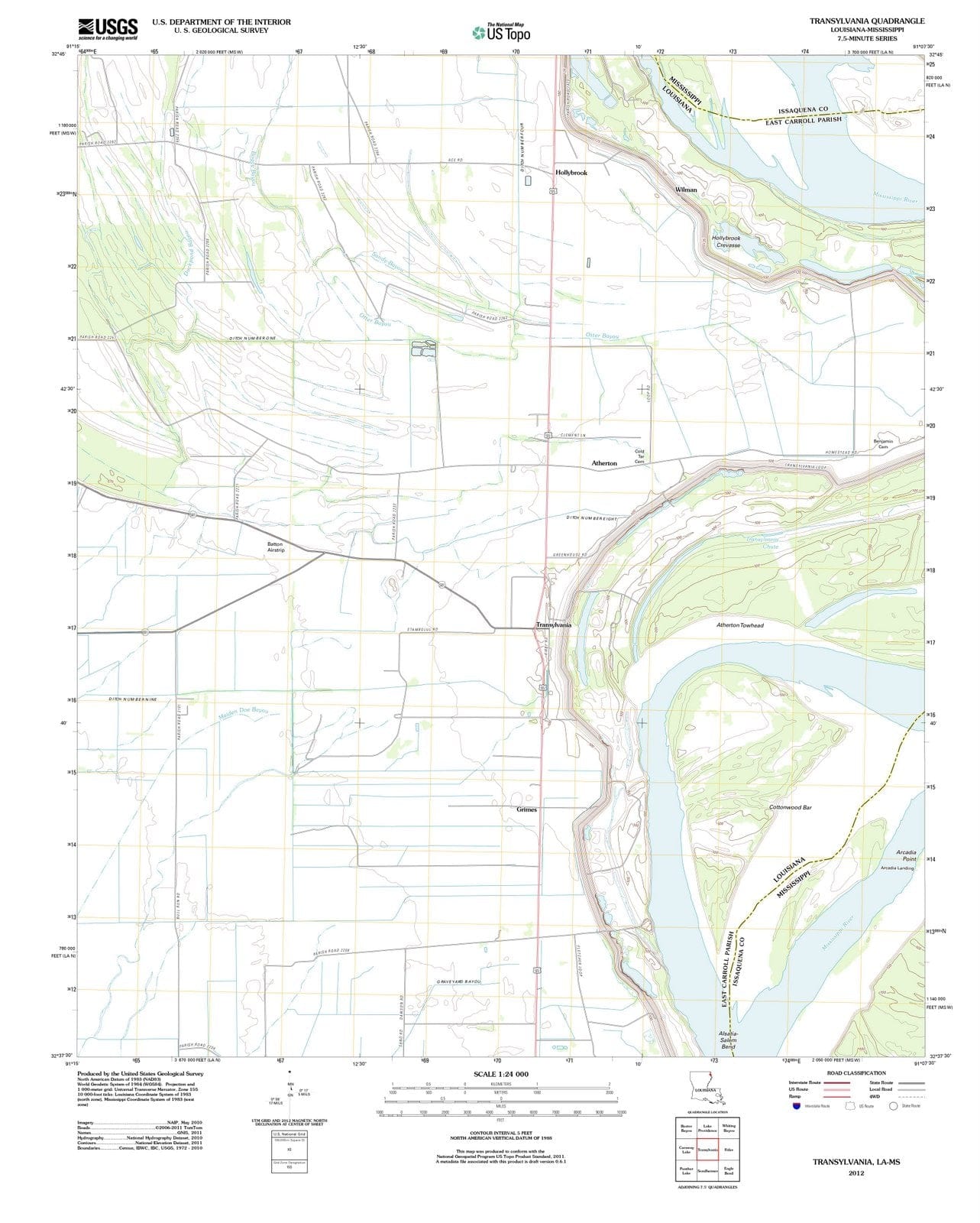 2012 Transylvania, LA - Louisiana - USGS Topographic Map