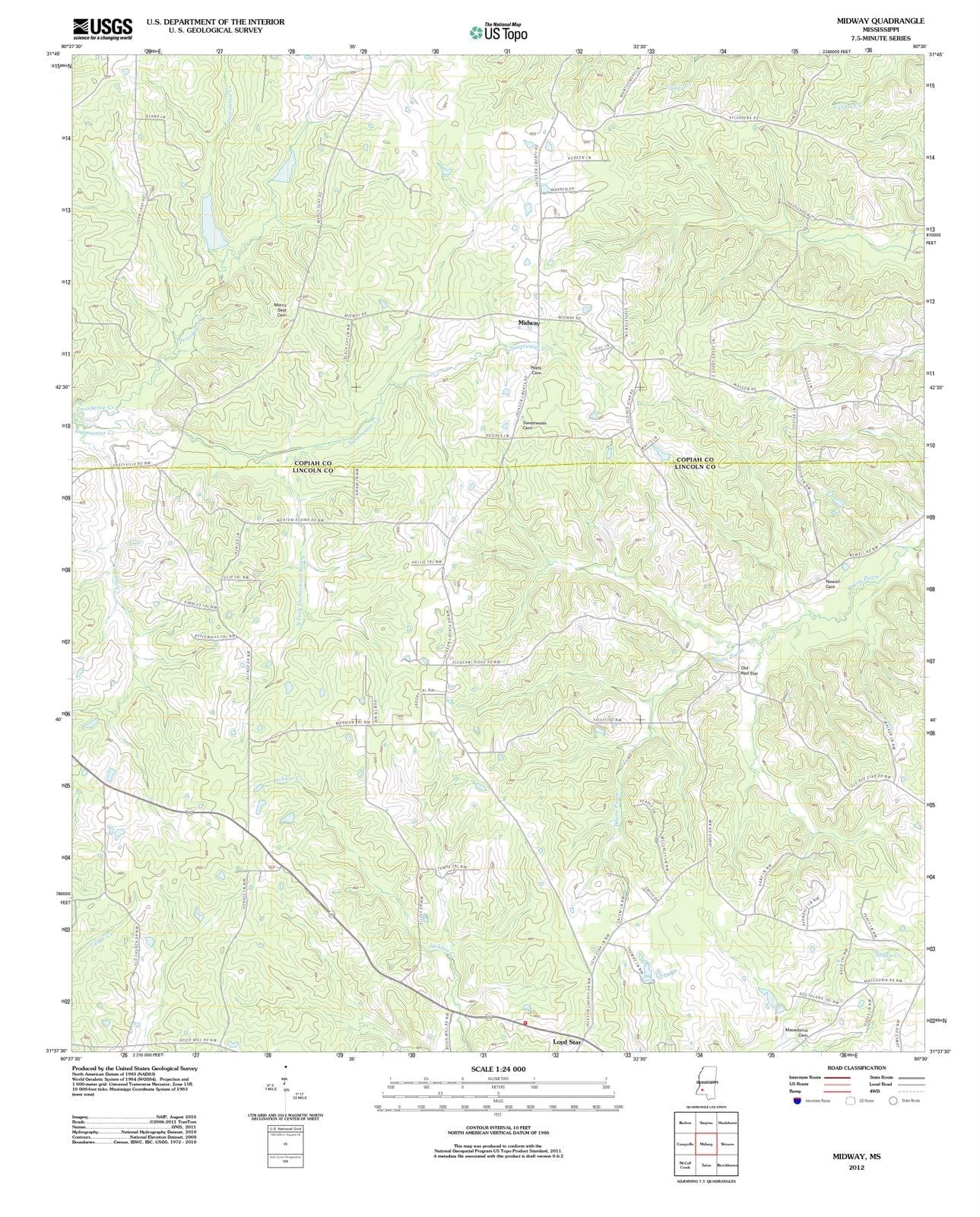2012 Midway, MS - Mississippi - USGS Topographic Map