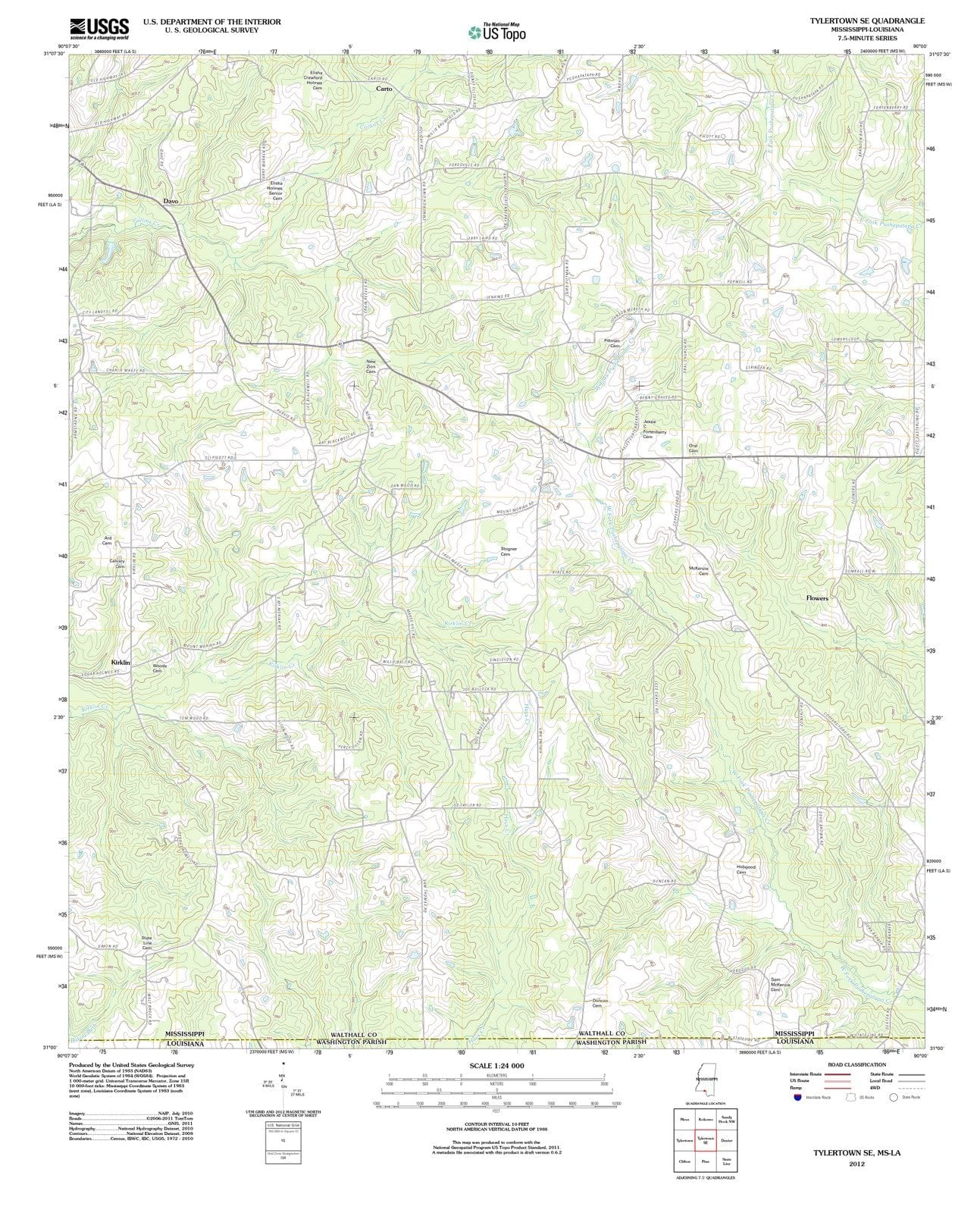 2012 Tylertown, MS - Mississippi - USGS Topographic Map