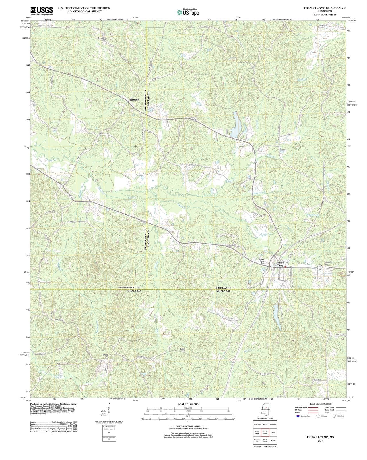 2012 French Camp, MS - Mississippi - USGS Topographic Map