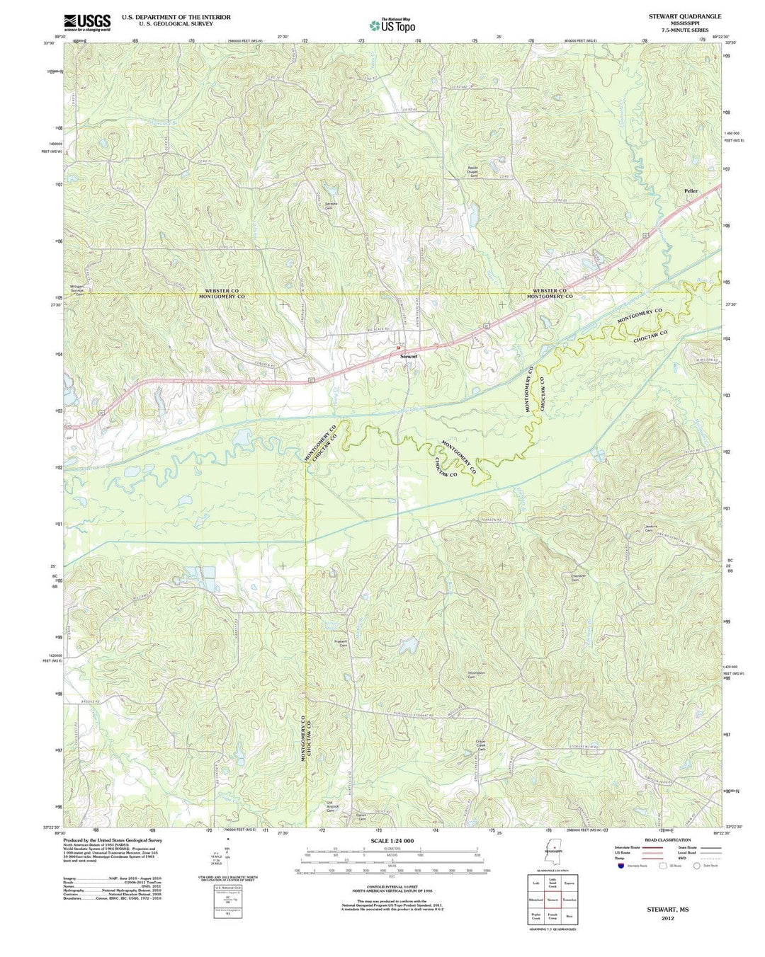 2012 Stewart, MS - Mississippi - USGS Topographic Map