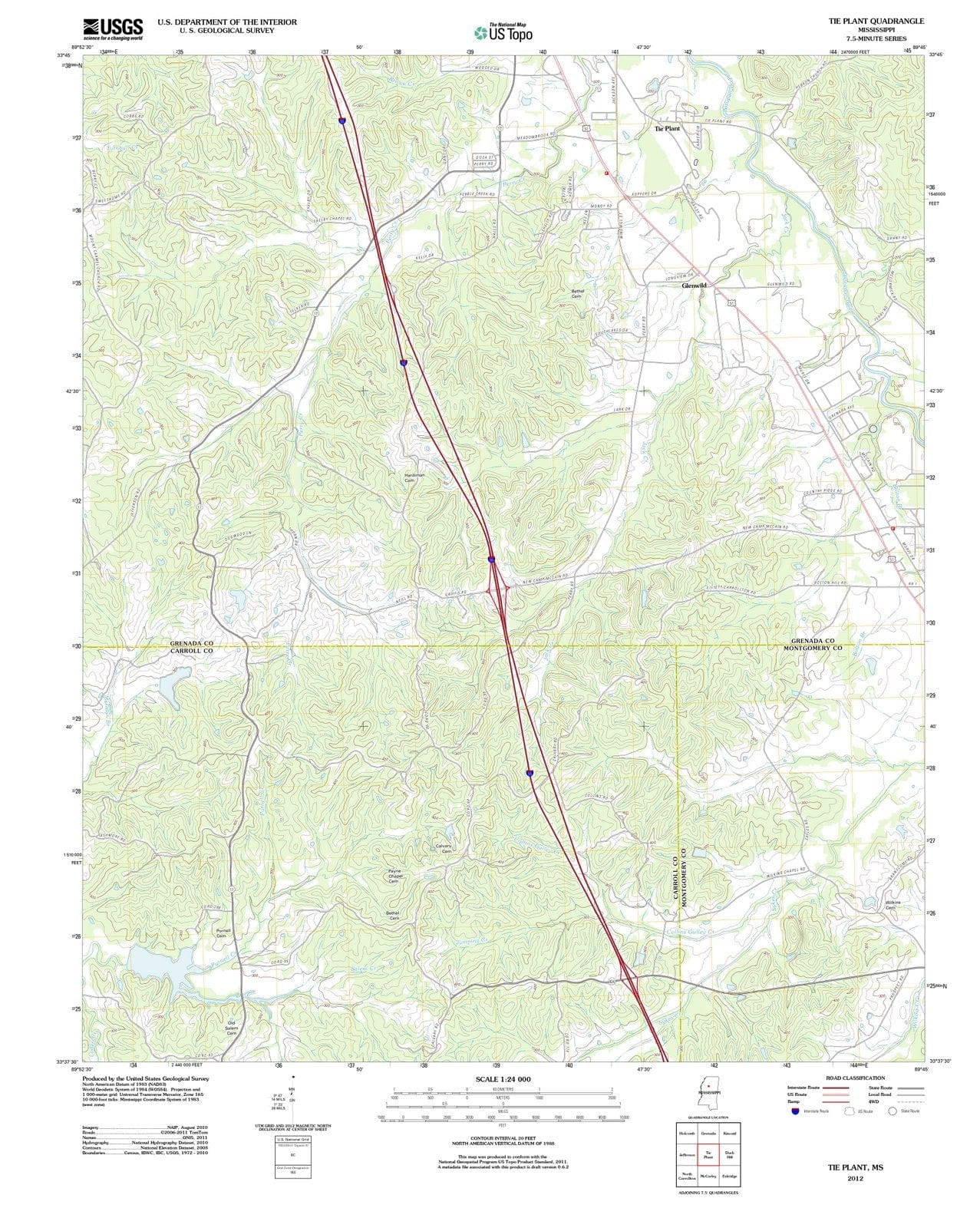 2012 Tie Plant, MS - Mississippi - USGS Topographic Map