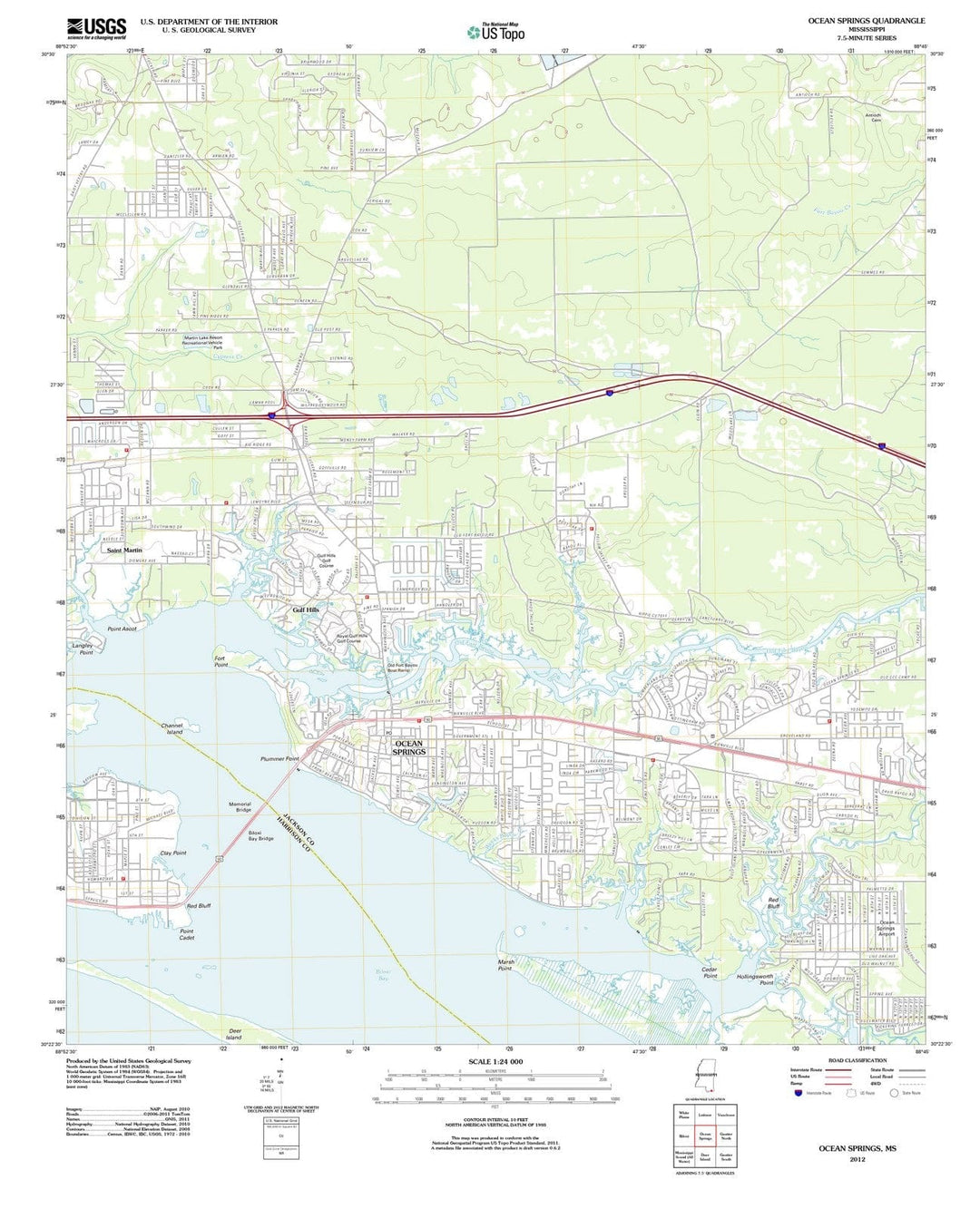2012 Ocean Springs, MS - Mississippi - USGS Topographic Map