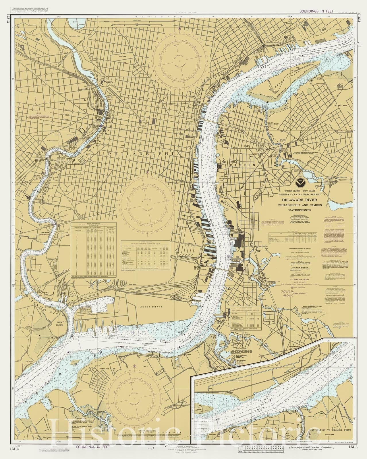 Historic Nautical Map - Delaware River - Philadelphia And Camden Waterfronts, 1992 NOAA Chart - Pennsylvania, New Jersey (PA, NJ) - Vintage Wall Art