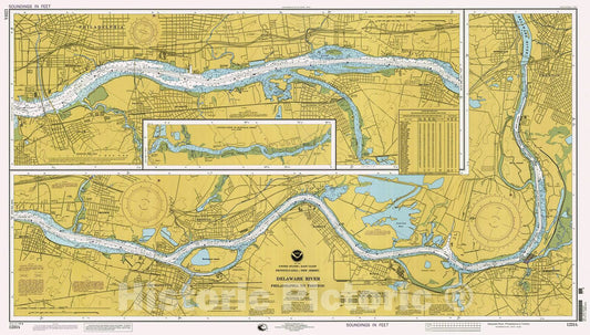 Historic Historic Nautical Map - Delaware River -Philadelphia To Trenton, 1998 NOAA Chart - Pennsylvania, New Jersey (PA, NJ) - Antique Vintage Decor Poster Wall Art Reproduction