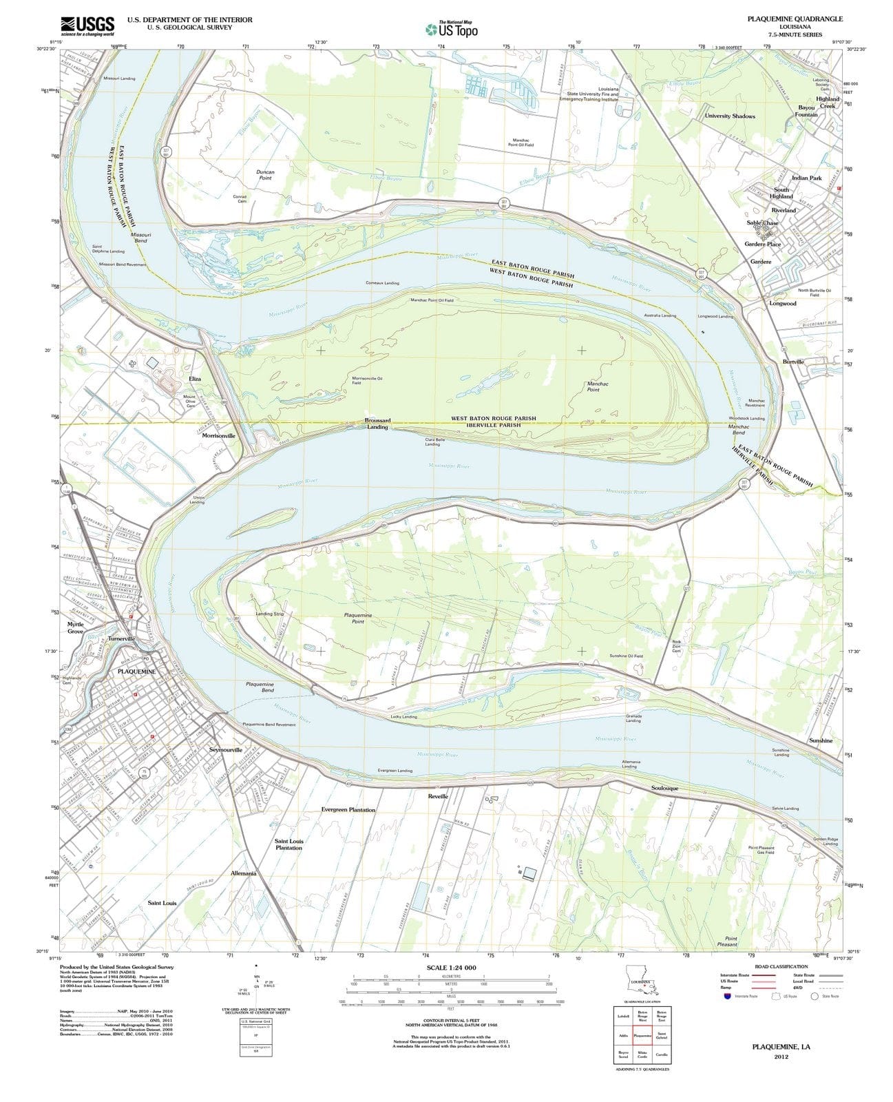 2012 Plaquemine, LA - Louisiana - USGS Topographic Map