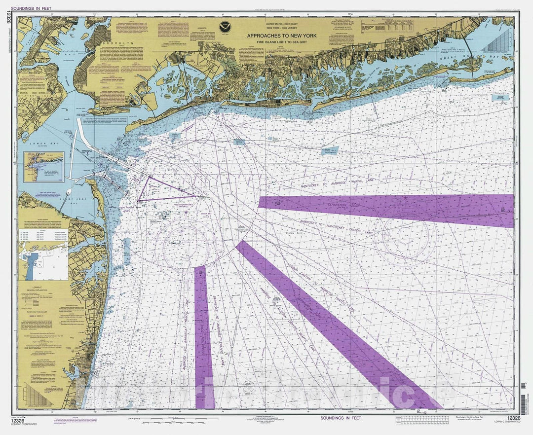 Historic Nautical Map - Approaches To New York - Fire Island Light To Sea Girt, 2000 NOAA Chart - New Jersey, New York (NJ, NY) - Vintage Wall Art